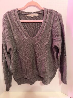 Rachel Roy women’s Heather Gray Cable Knit Wool Blend Split Sleeve Sweater S